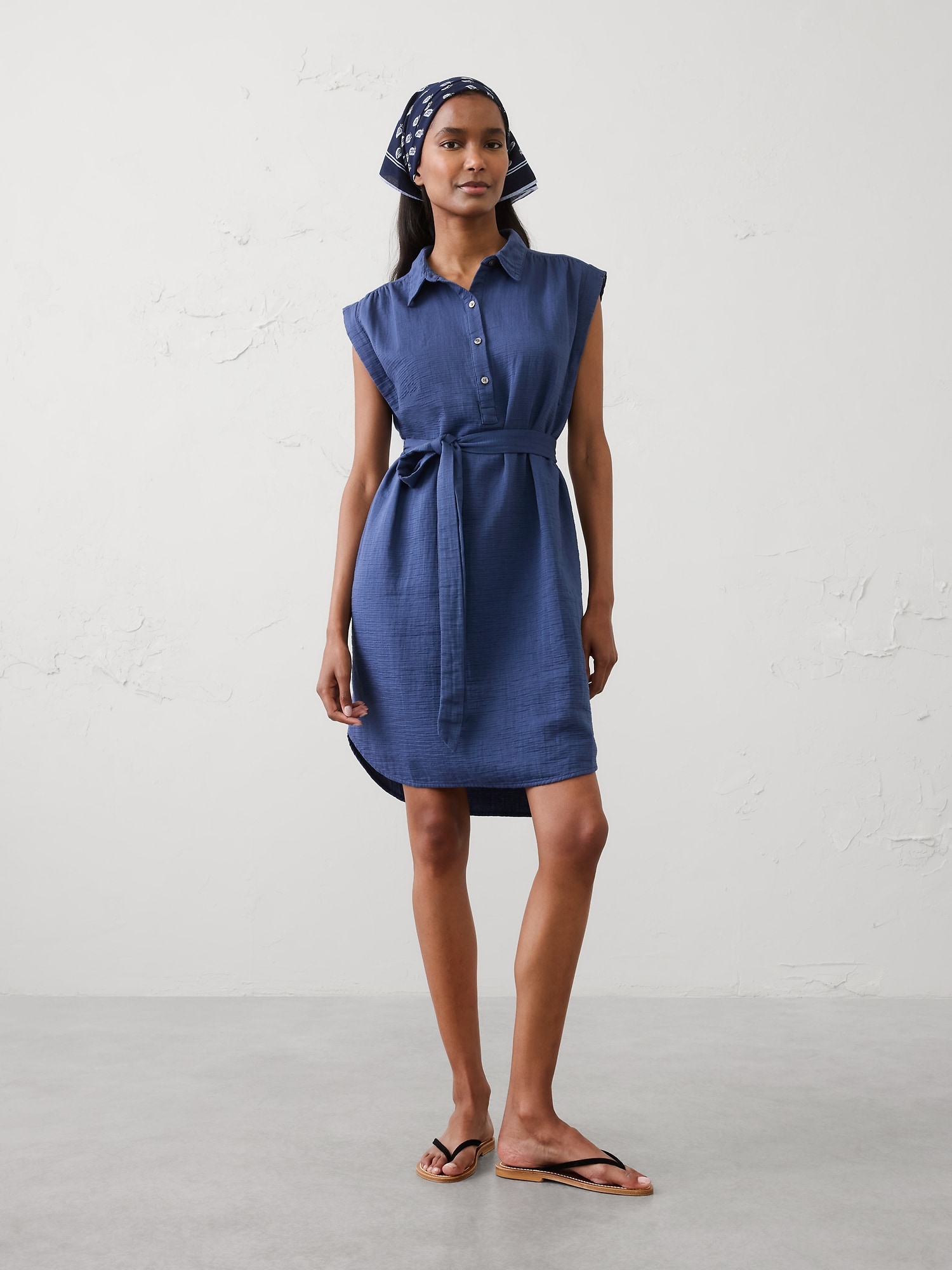 Image number 1 showing, Gauze Above-Knee Shirtdress