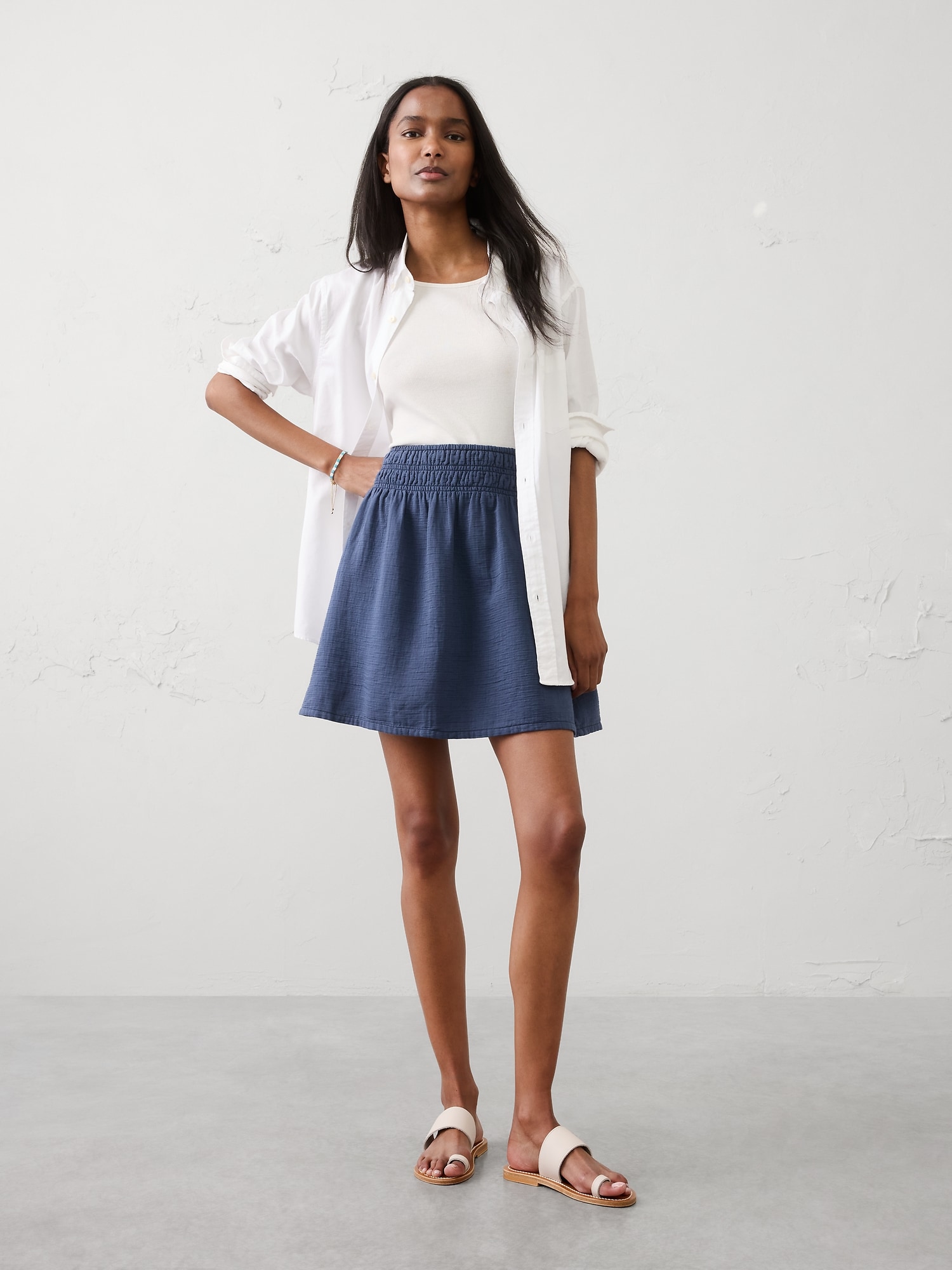 Image number 1 showing, Gauze Smocked-Waist Mini Skirt
