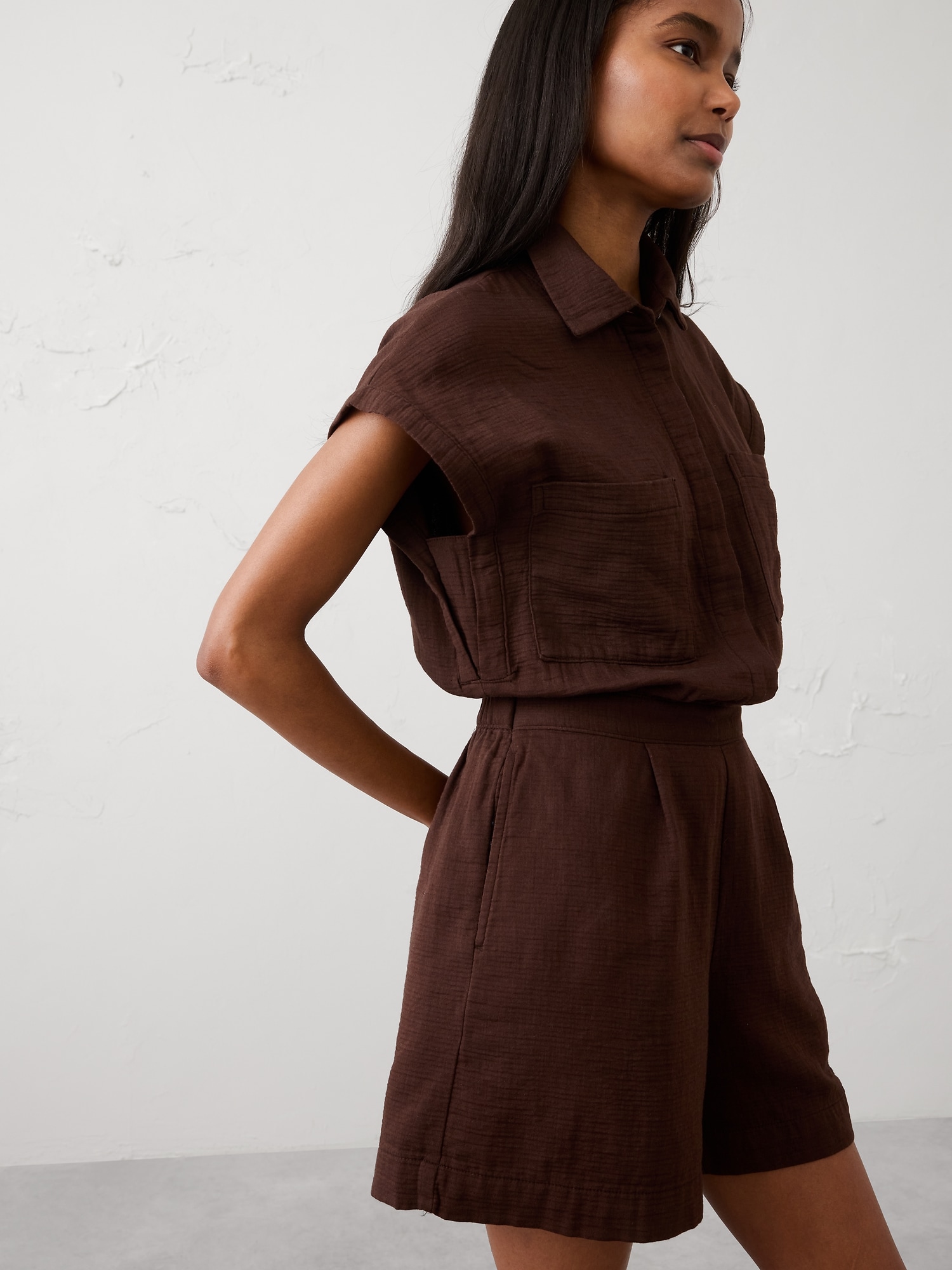 Image number 3 showing, Gauze Pocketed Romper