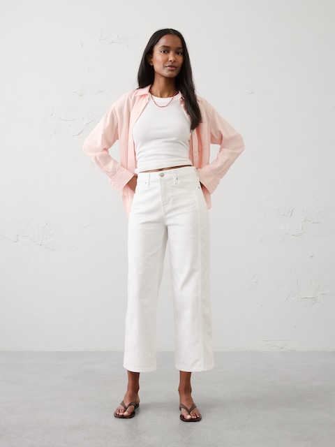 Straight-Leg High-Rise Pieced Cropped Jean