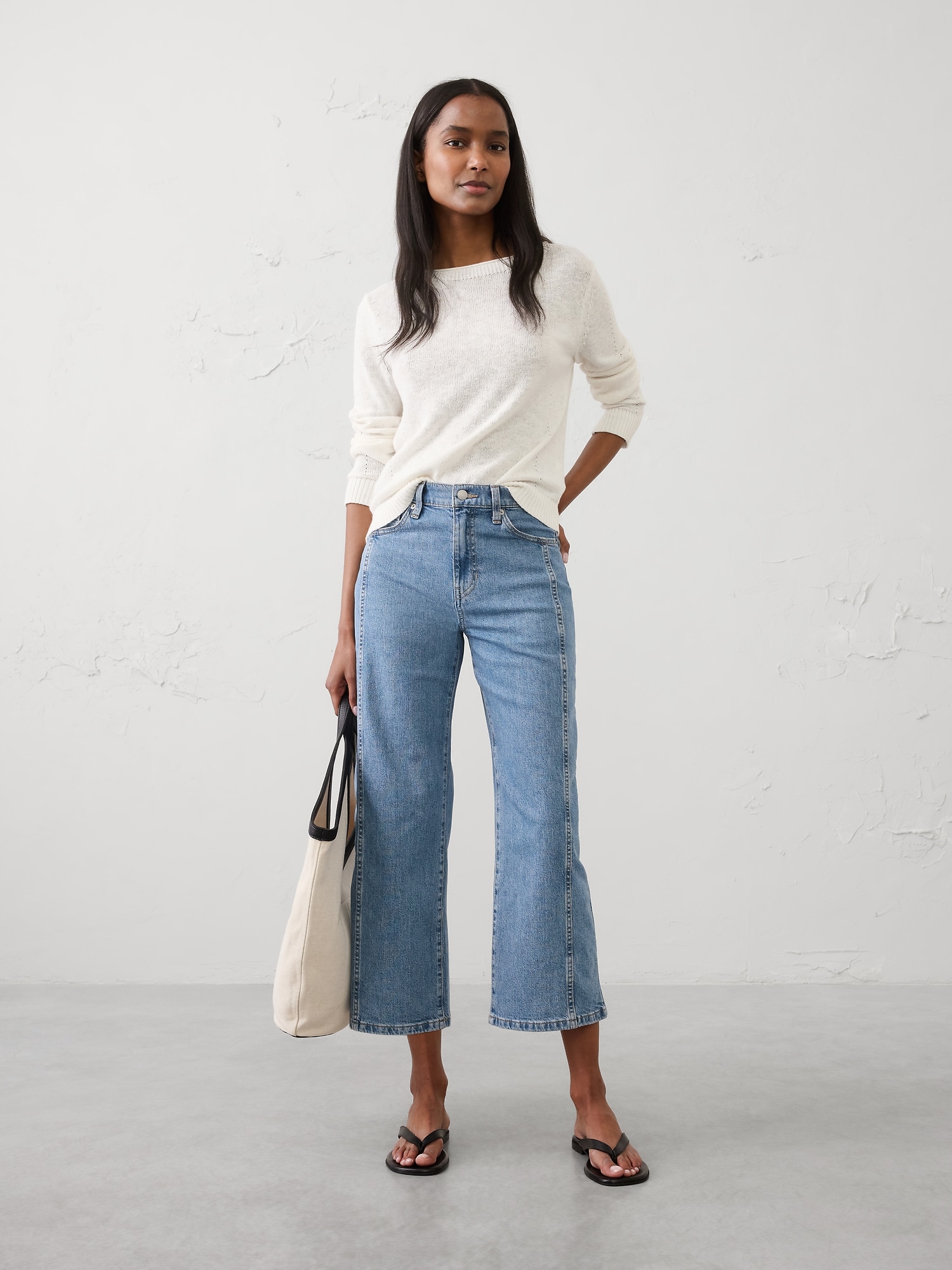 Image number 1 showing, Straight-Leg High-Rise Pieced Cropped Jean
