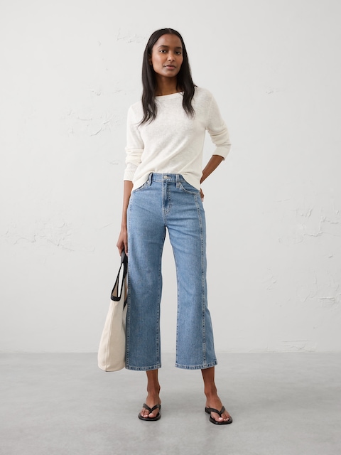 Straight-Leg High-Rise Pieced Cropped Jean