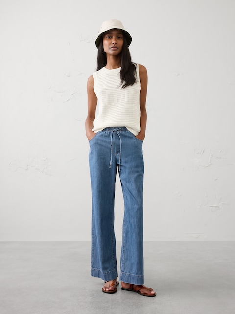 Wide-Leg Mid-Rise Summerweight Pull-On Jean