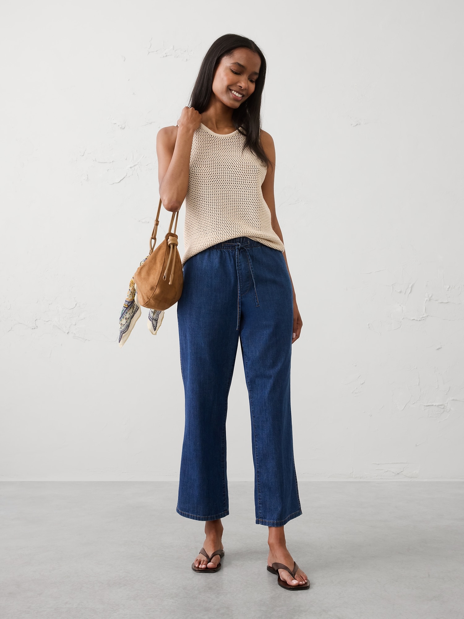 Image number 1 showing, Straight-Leg Mid-Rise Summerweight Pull-On Jean