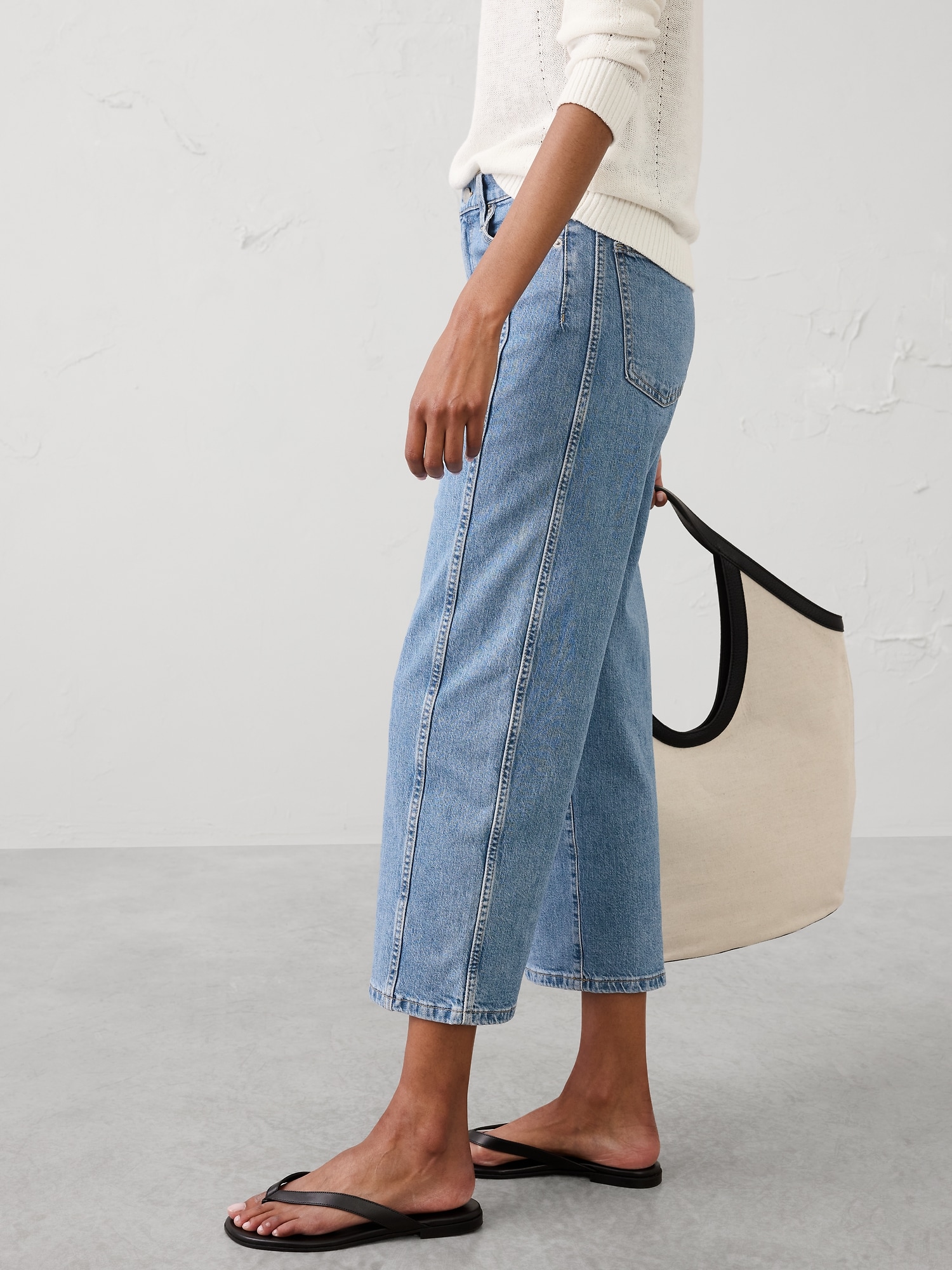 Image number 3 showing, Straight-Leg High-Rise Pieced Cropped Jean
