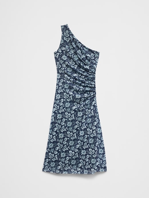 banana republic one shoulder dress Women's One-Shoulder Midi Dress Purple Print Regular Size XS
