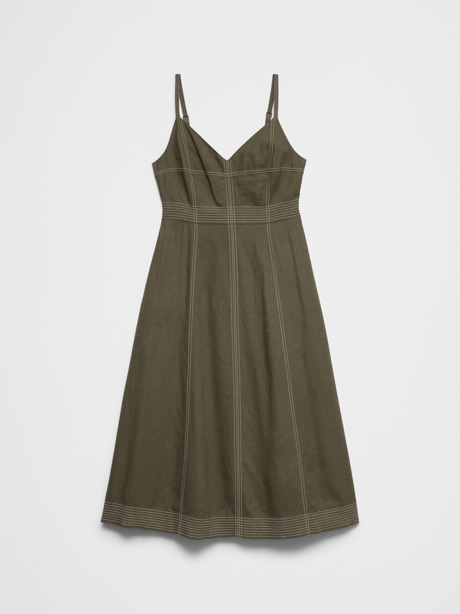 Image number 4 showing, Linen-Blend Contrast Stitch Midi Dress
