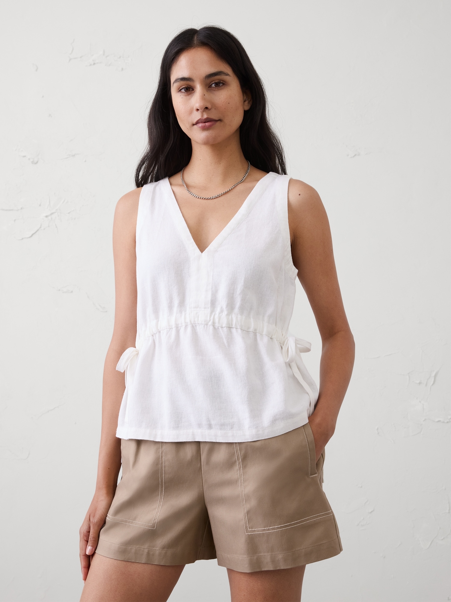 Image number 1 showing, Linen-Blend Side-Ties Top