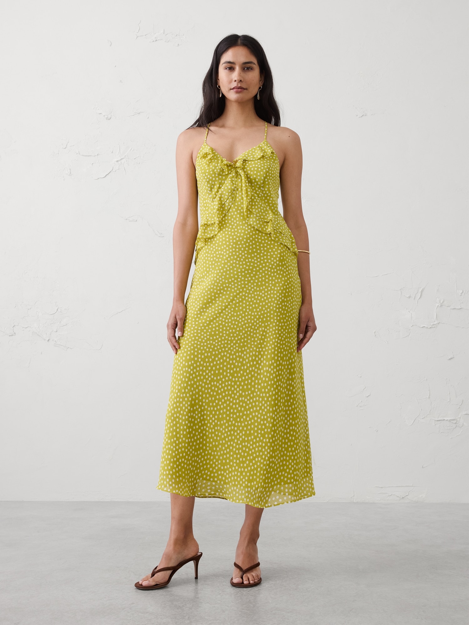 Image number 1 showing, Chiffon Bias Ruffle Midi Dress