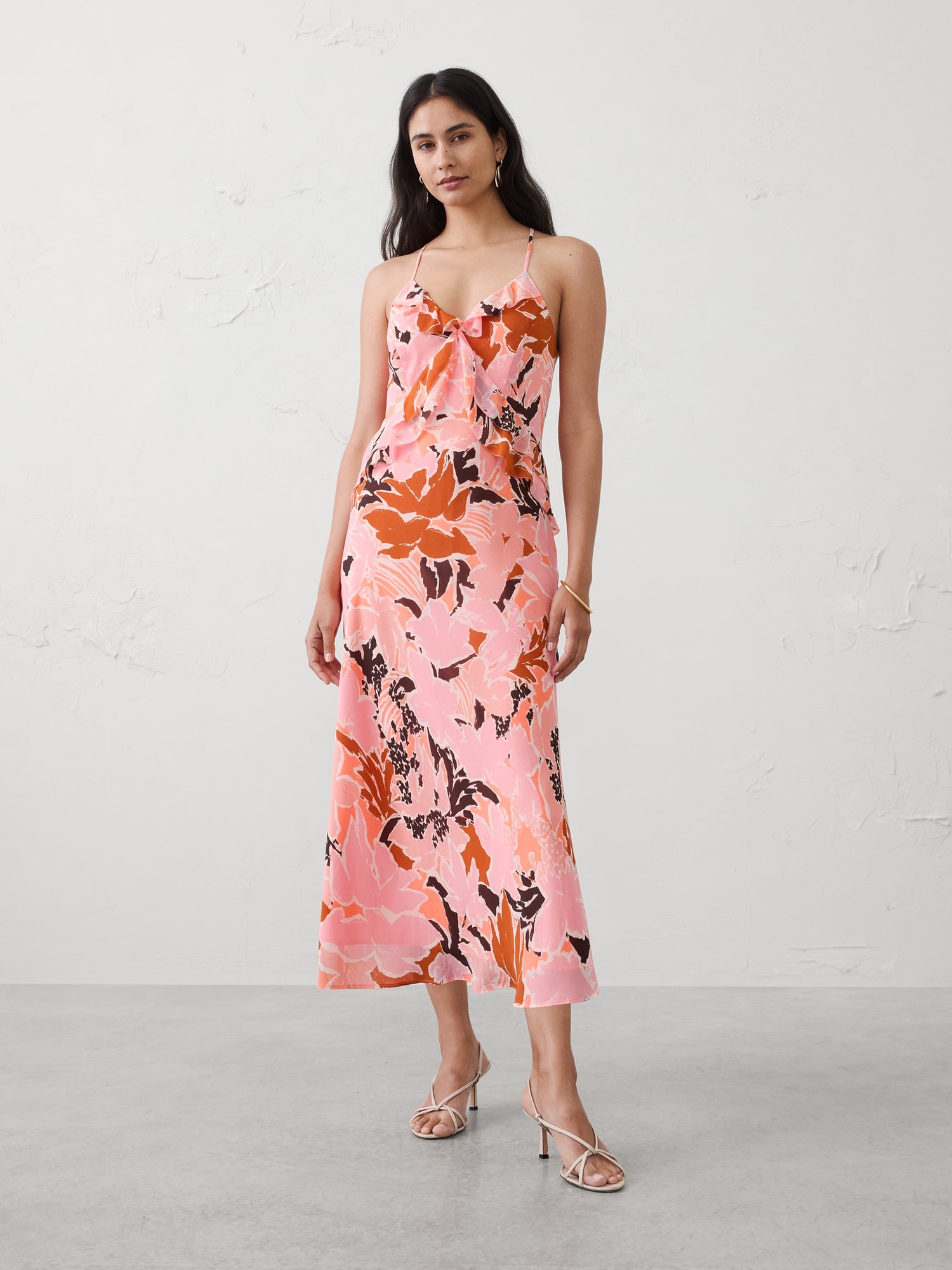 Image number 1 showing, Chiffon Bias Ruffle Midi Dress