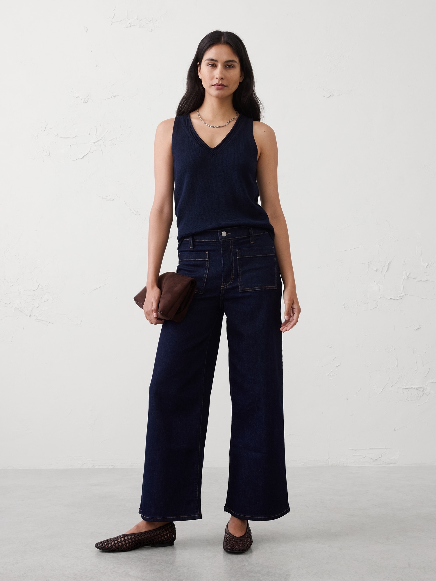 Image number 1 showing, Wide-Leg High-Rise Patch Pocket Cropped Jean
