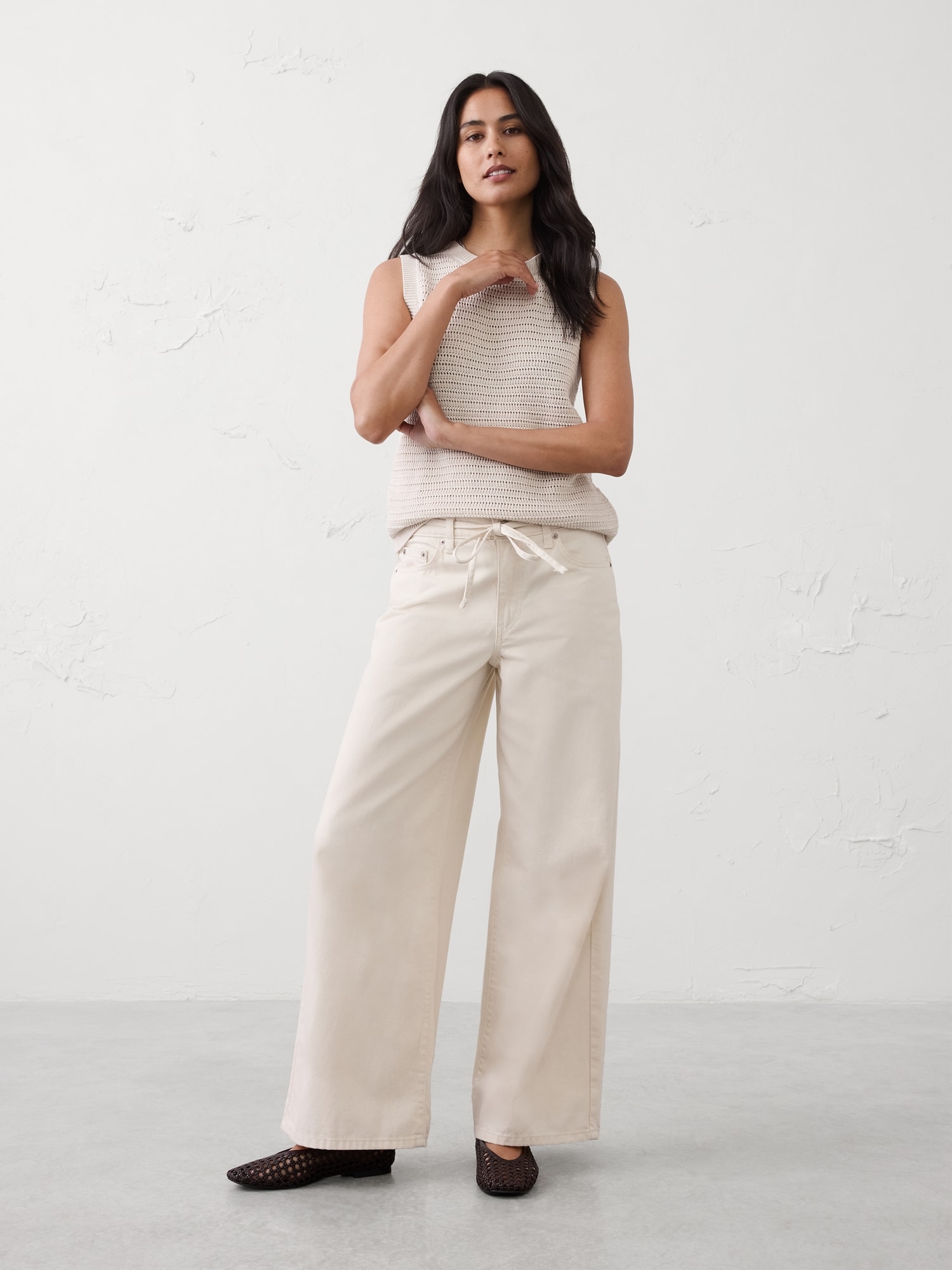 Image number 1 showing, Wide-Leg Mid-Rise Jean