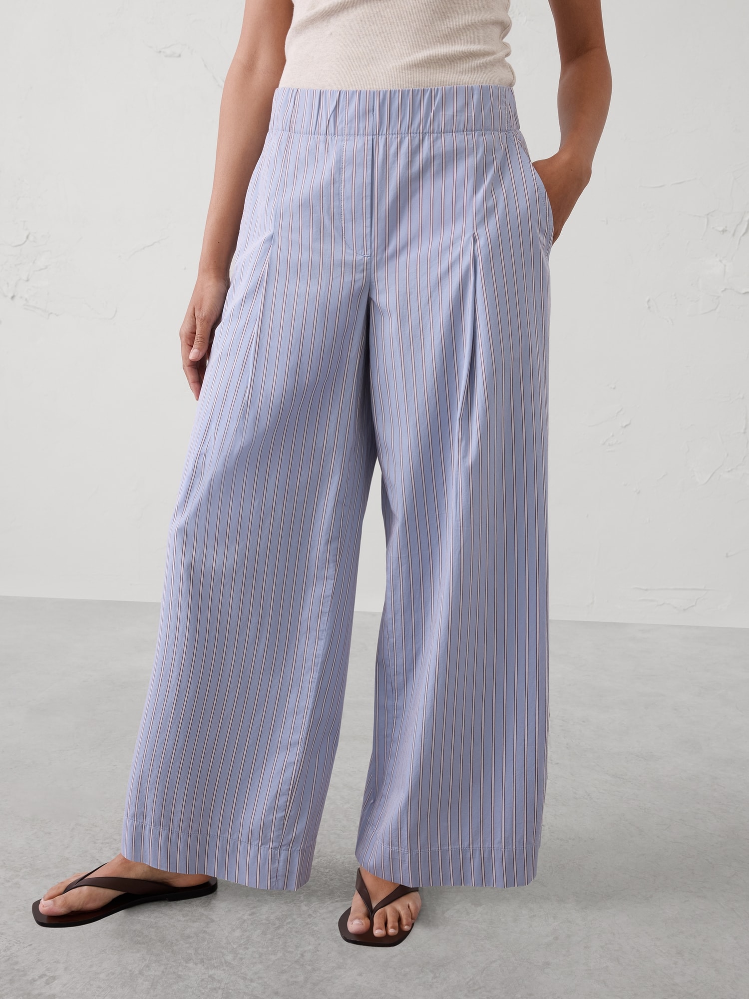 Image number 3 showing, Wide-Leg Mid-Rise Poplin Pull-On Pant