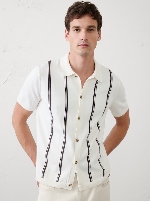 Striped Button-Down Sweater Polo