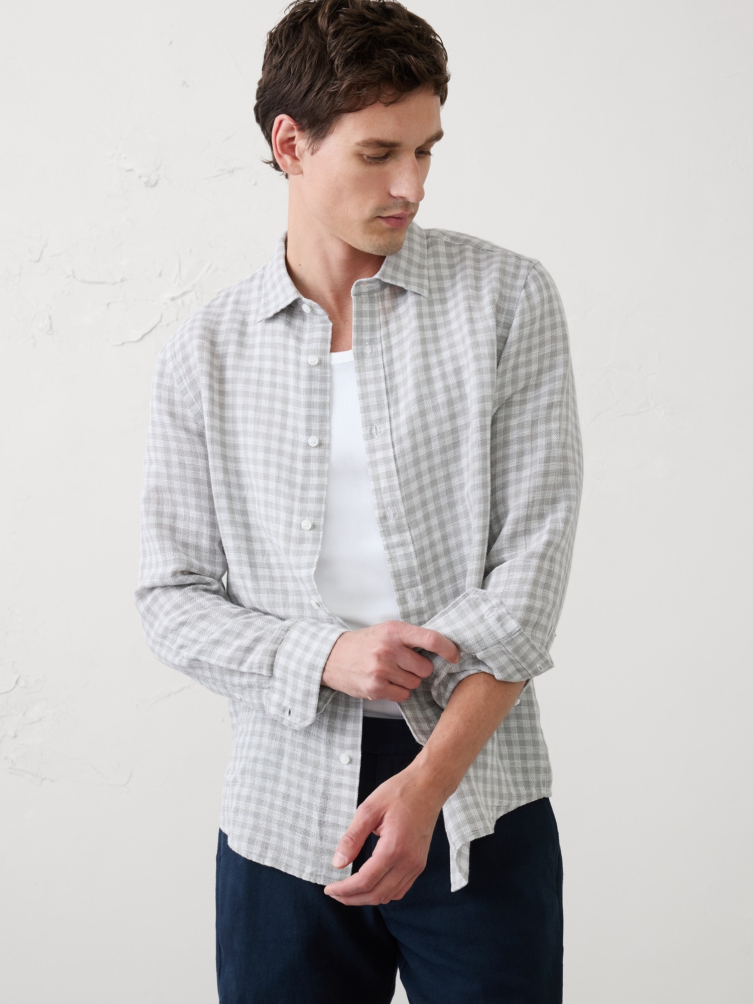 Image number 1 showing, Slim-Fit Linen-Blend Shirt