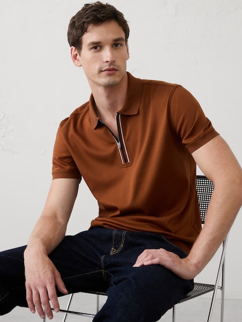 Standard-Fit Luxe Touch Zip Polo