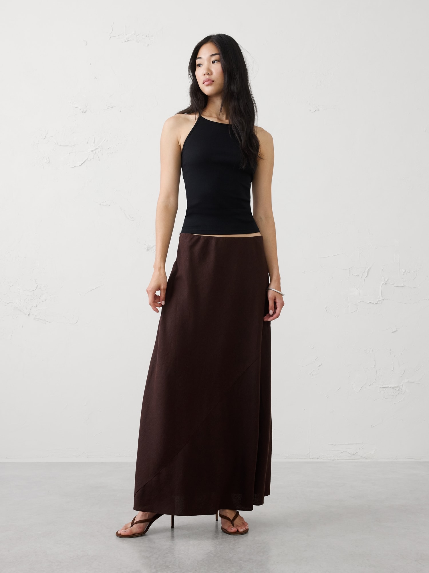 Image number 1 showing, Linen-Blend Bias Pull-On Maxi Skirt