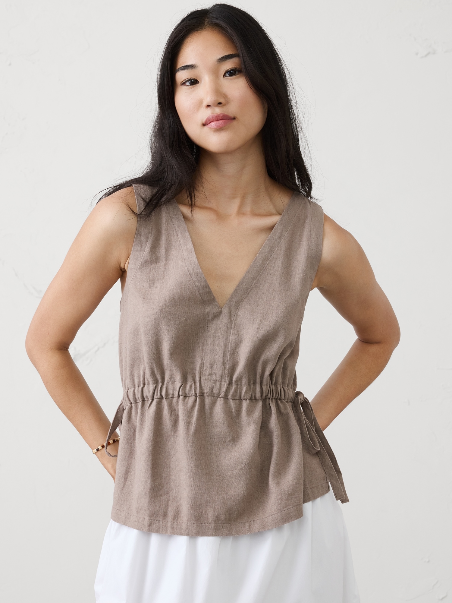 Image number 1 showing, Linen-Blend Side-Ties Top
