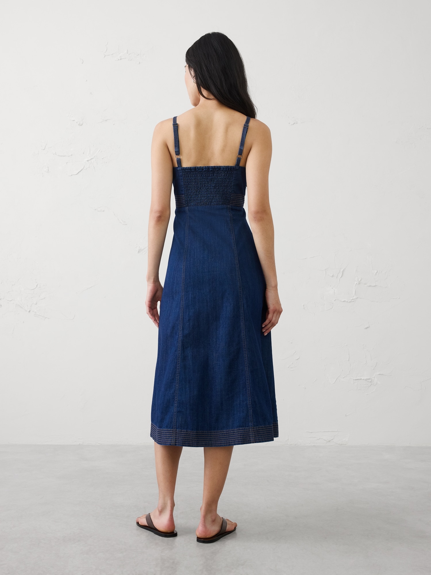 Image number 2 showing, Denim Contrast Stitch Midi Dress