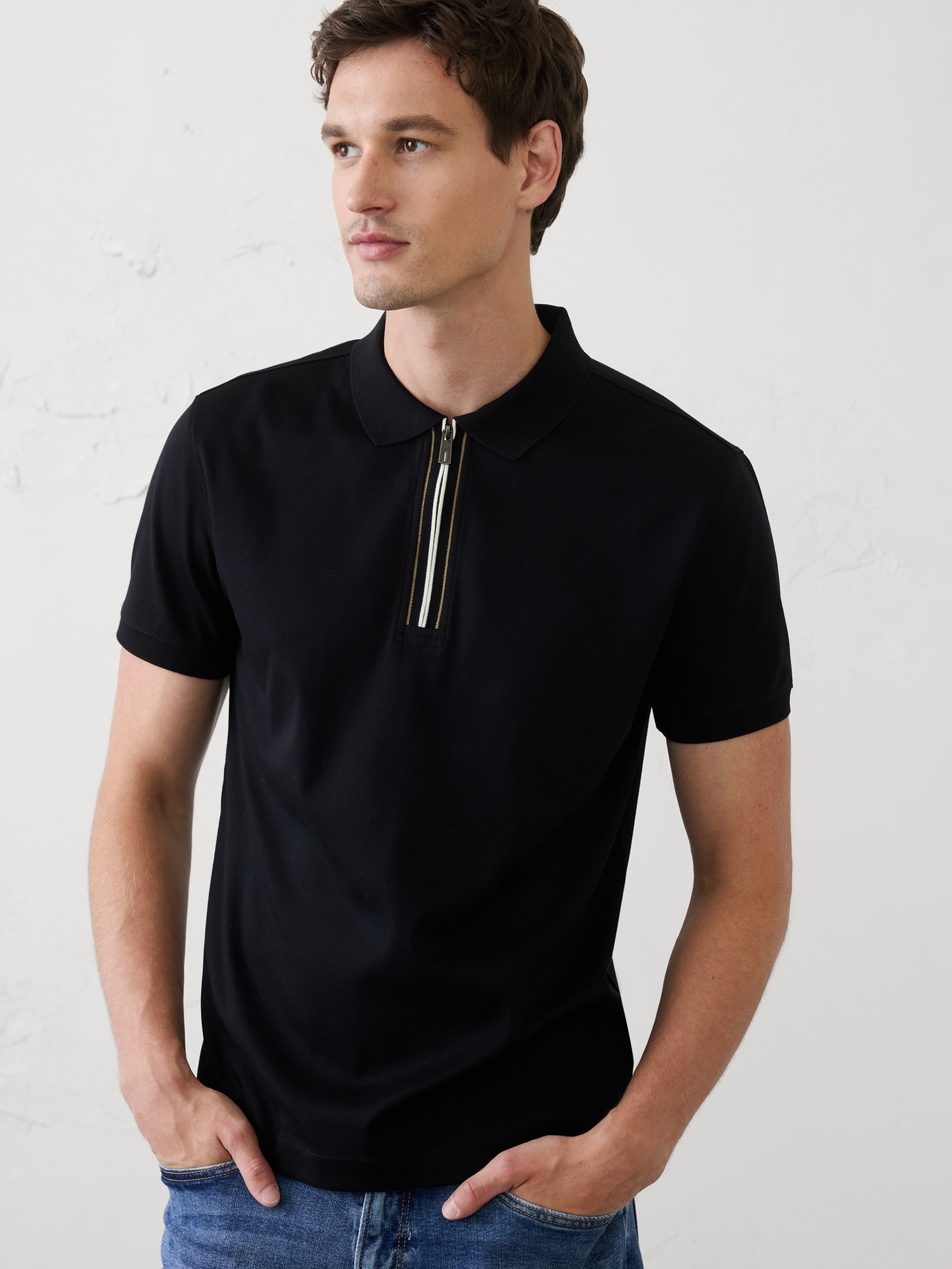 Image number 1 showing, Standard-Fit Luxe Touch Zip Polo