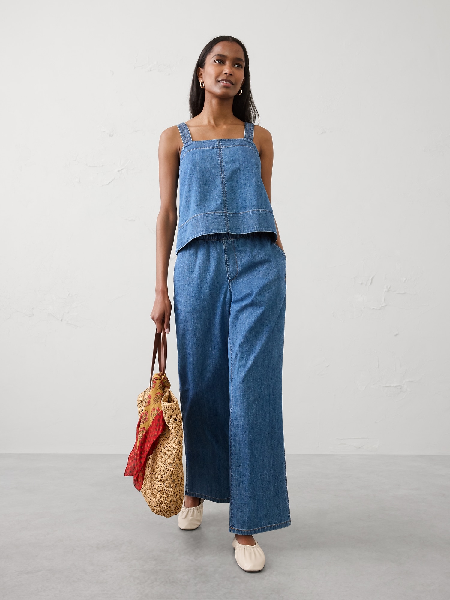 Image number 1 showing, Straight-Leg Mid-Rise Summerweight Pull-On Jean