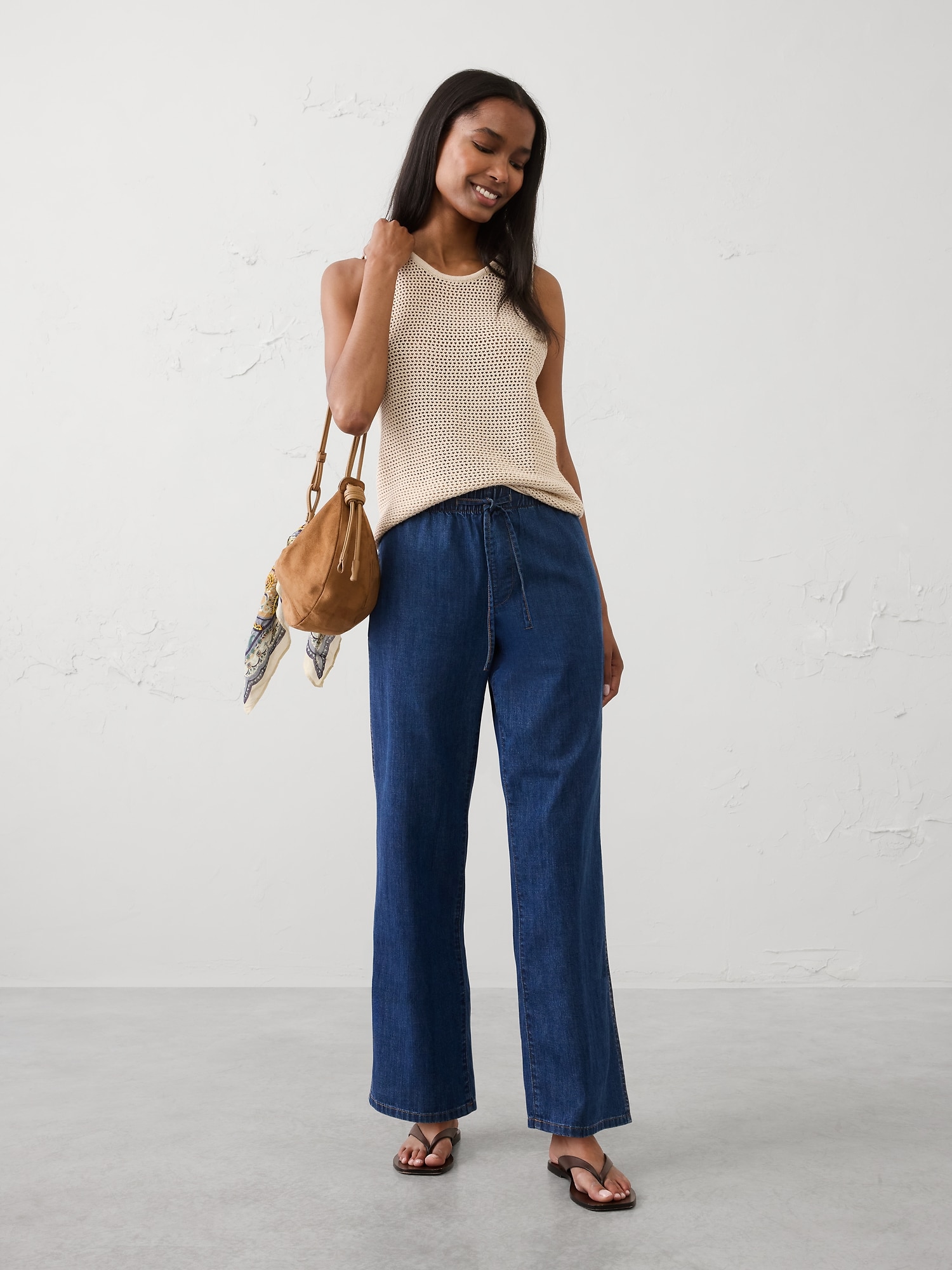 Image number 1 showing, Straight-Leg Mid-Rise Summerweight Pull-On Jean