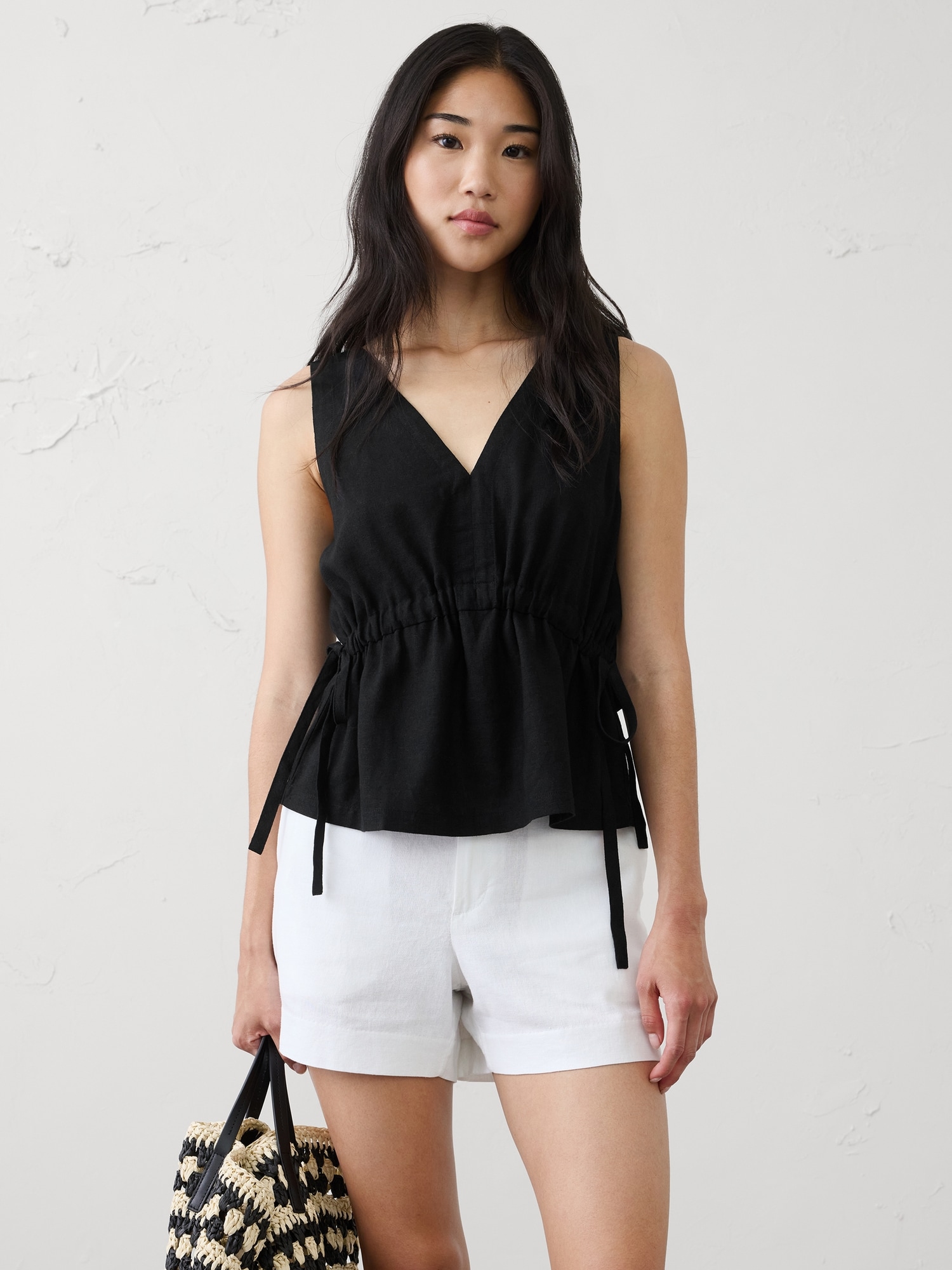 Image number 1 showing, Linen-Blend Side-Ties Top