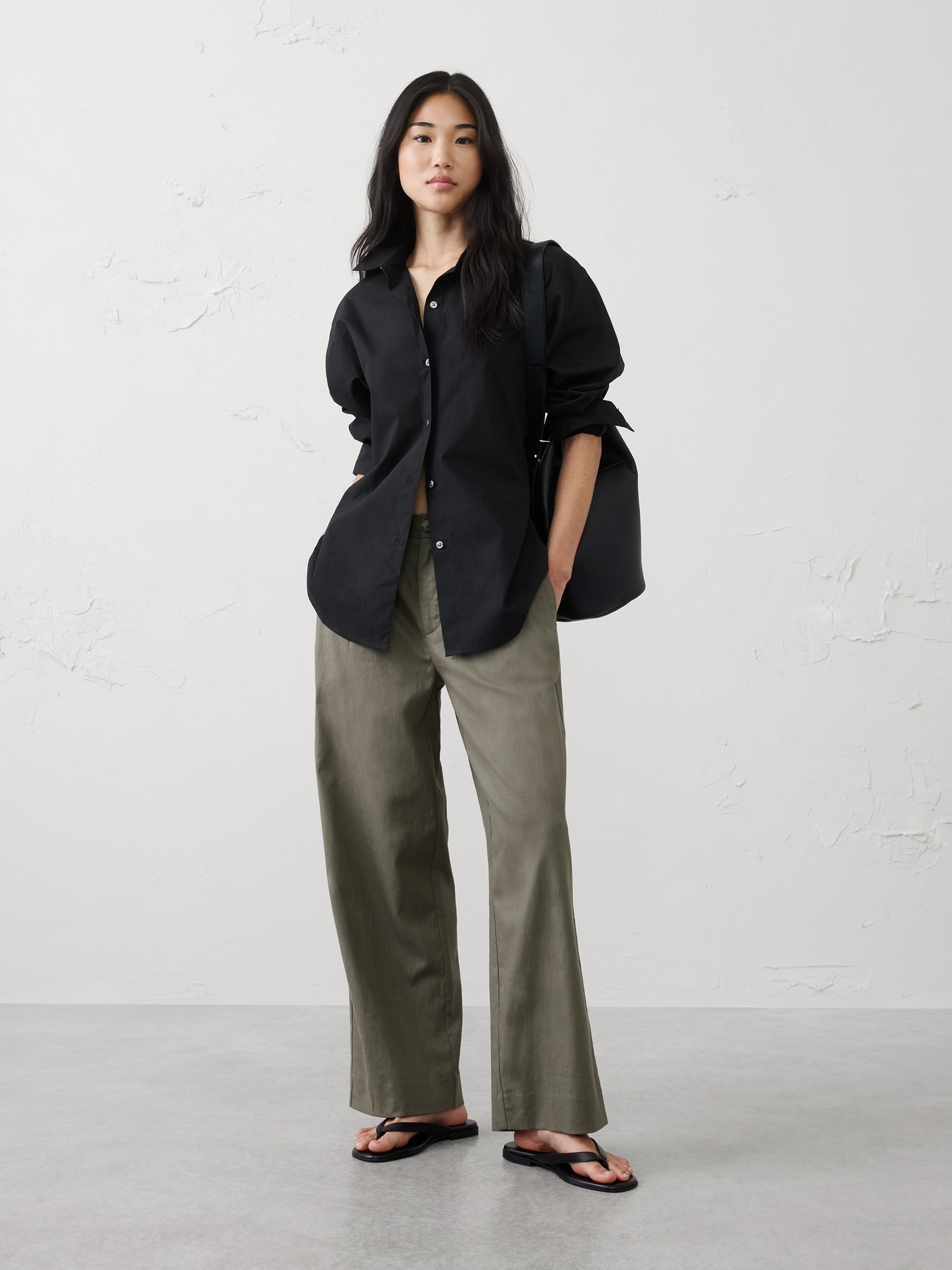 Image number 1 showing, Straight-Leg High-Rise Linen-Blend Pleated Trouser