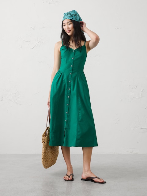 Shirred-Hip Midi Dress
