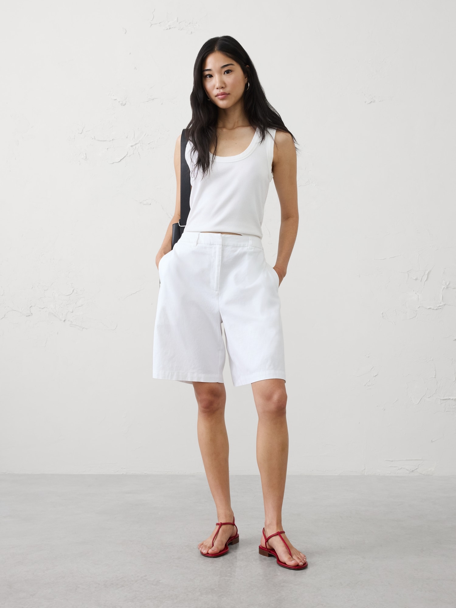 Image number 1 showing, High-Rise Linen-Blend Bermuda Short