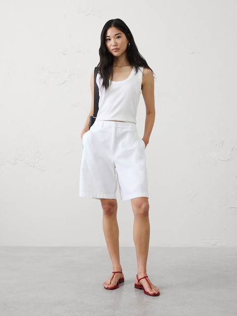 High-Rise Linen-Blend Bermuda Short