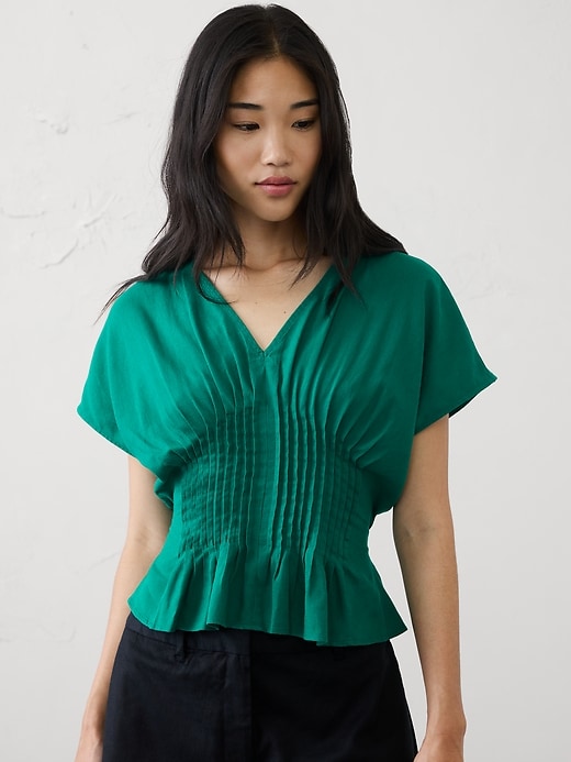 Linen-Blend Pintuck-Waist Top | Banana Republic Factory