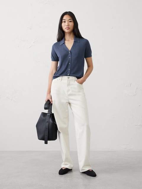 Button-Down V-Neck Sweater Polo