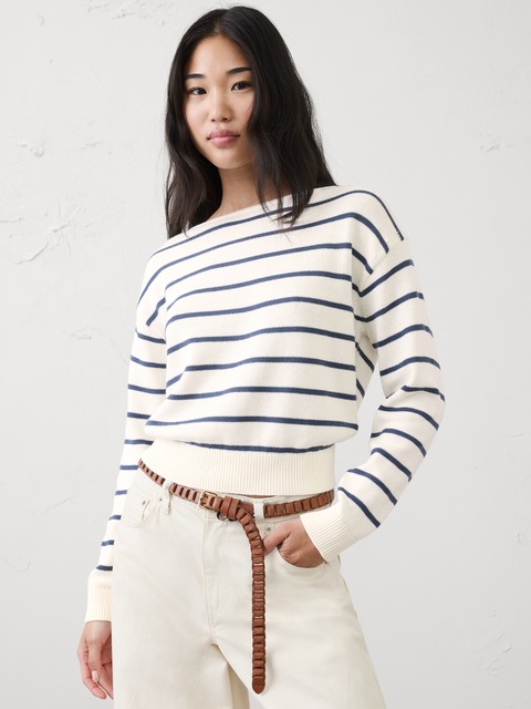 Cotton Striped Boat-Neck Sweater