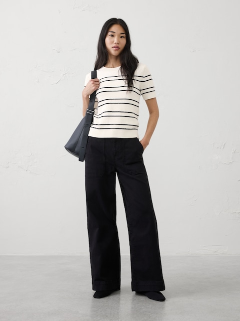 Cotton Striped Ribbed Textured Sweater