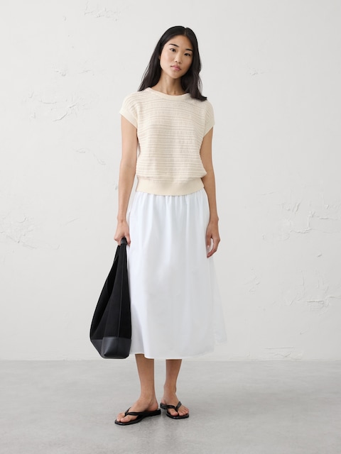 Cotton Textured Cap-Sleeve Sweater
