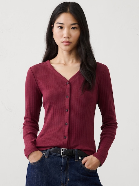 Pointelle Ribbed Cardigan