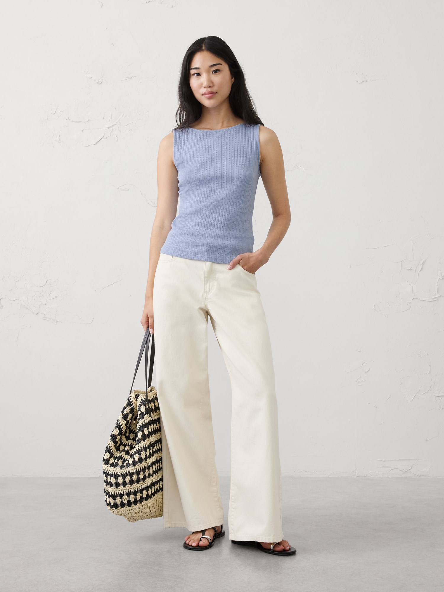 Image number 1 showing, Pointelle Ribbed Boatneck Top