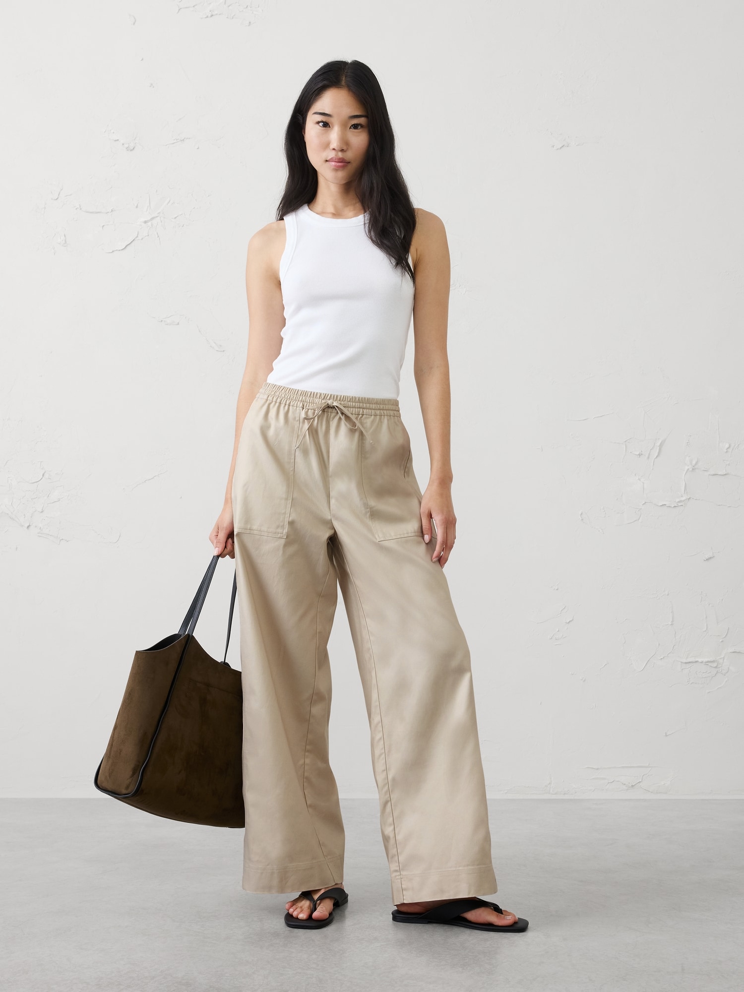 Image number 1 showing, Wide-Leg Mid-Rise Utility Painters Twill Pull-On Pant