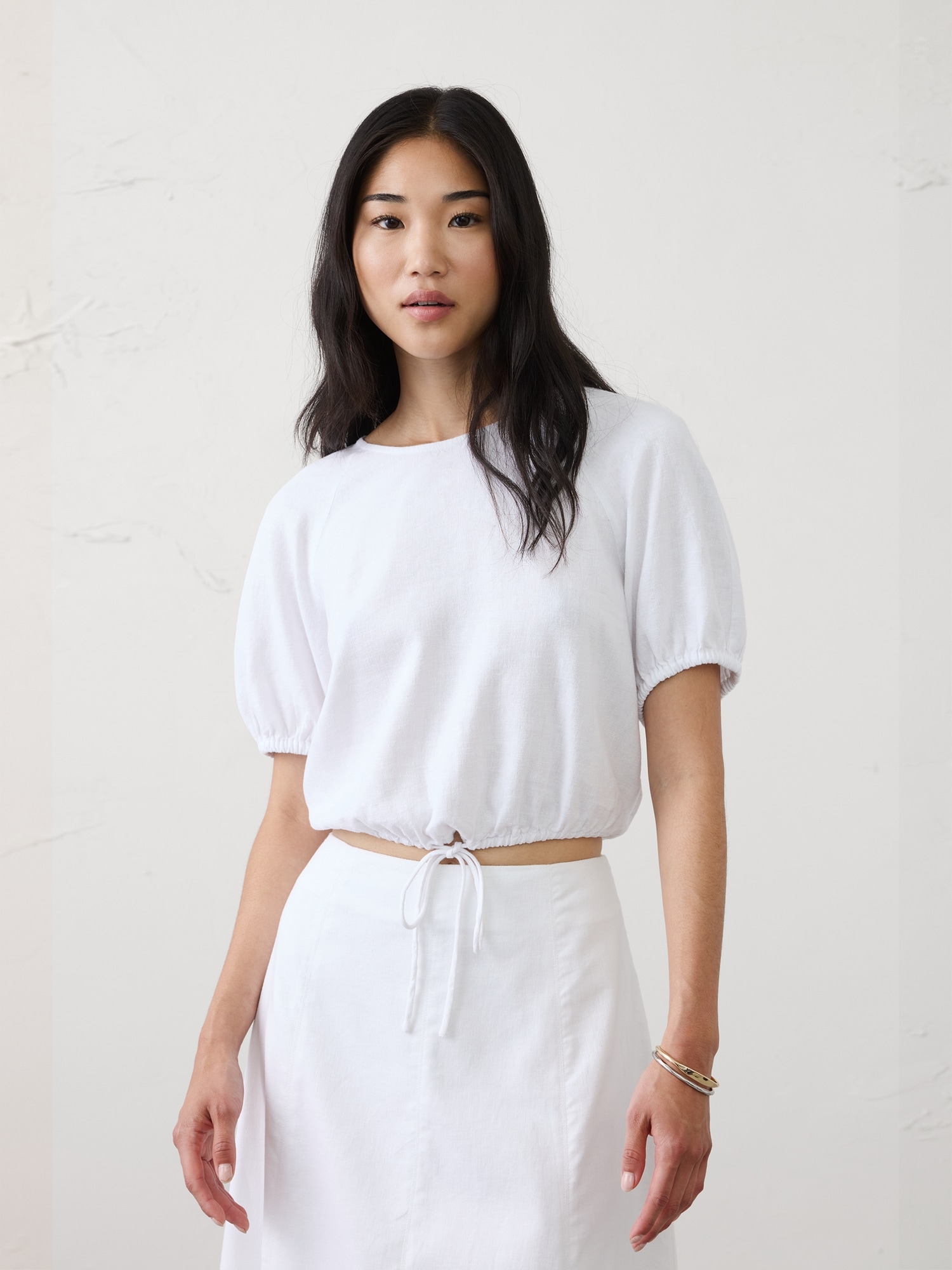 Image number 1 showing, Linen-Blend Bubble-Tie Top