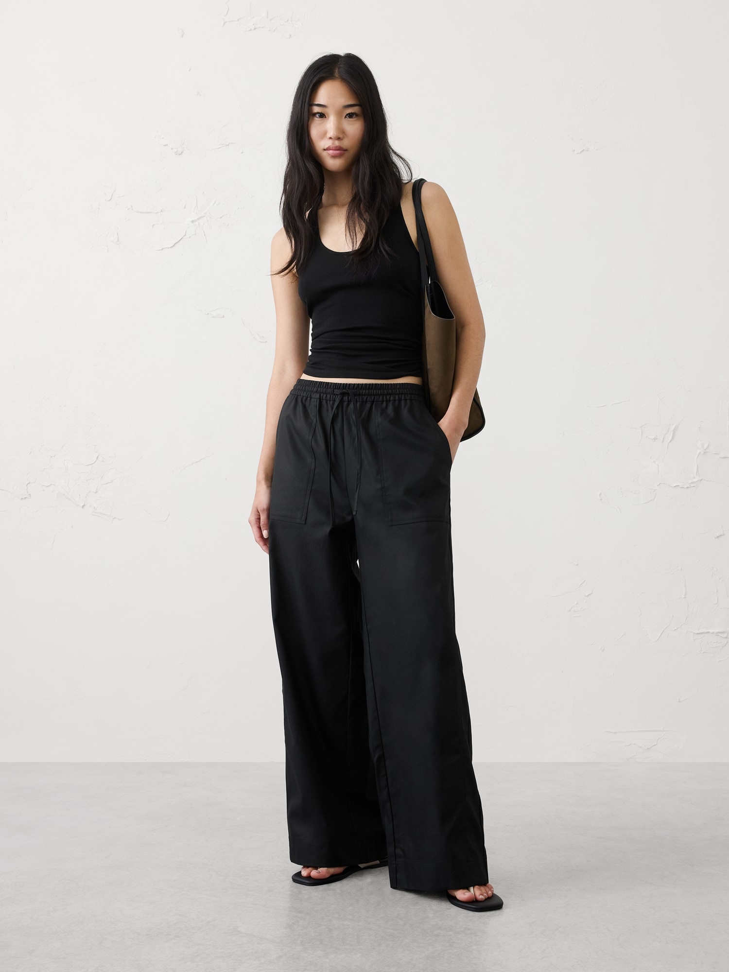 Image number 1 showing, Wide-Leg Mid-Rise Utility Painters Twill Pull-On Pant