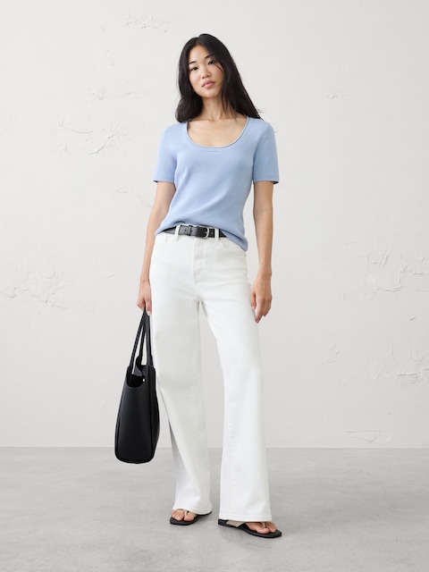 Cotton Ribbed Scoop-Neck Sweater