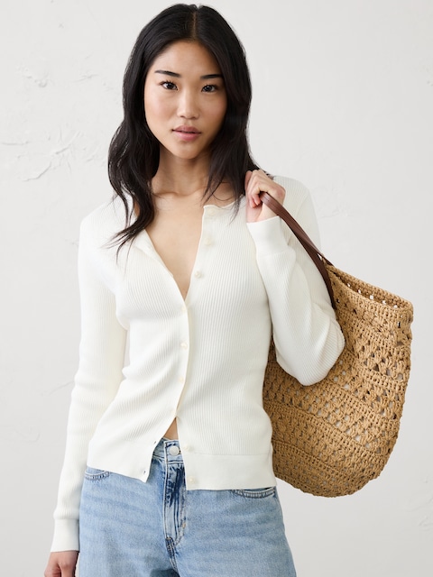 Cotton Ribbed Cardigan Sweater