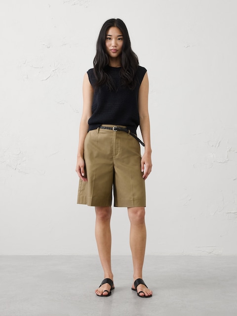 High-Rise Twill Bermuda Short