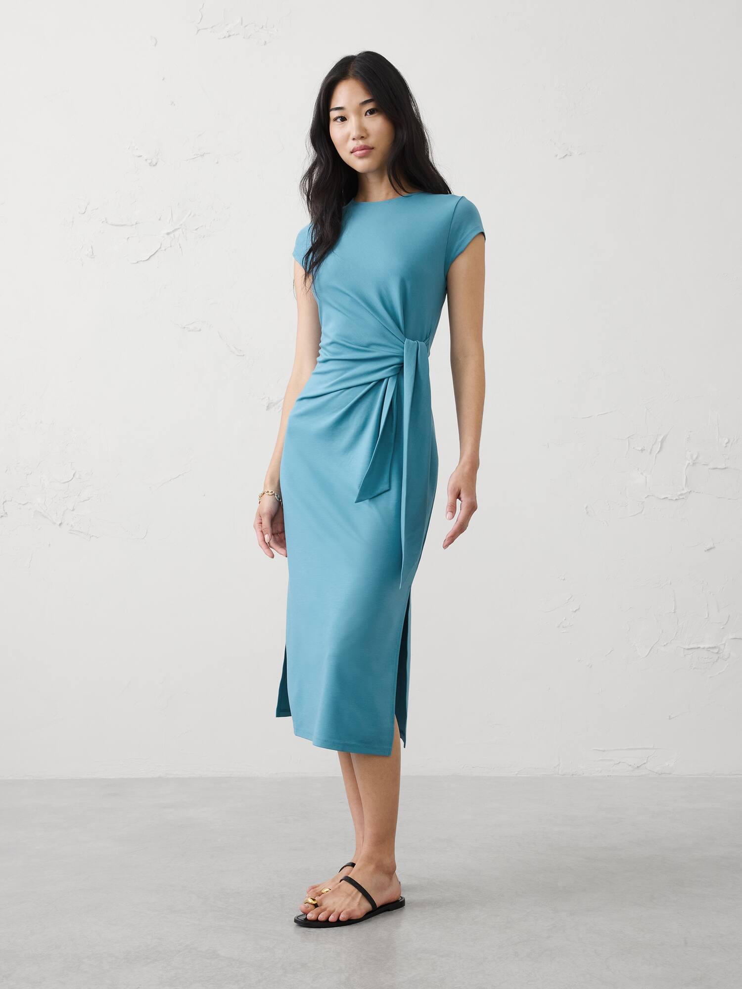 Side-Tie Knit Midi Dress