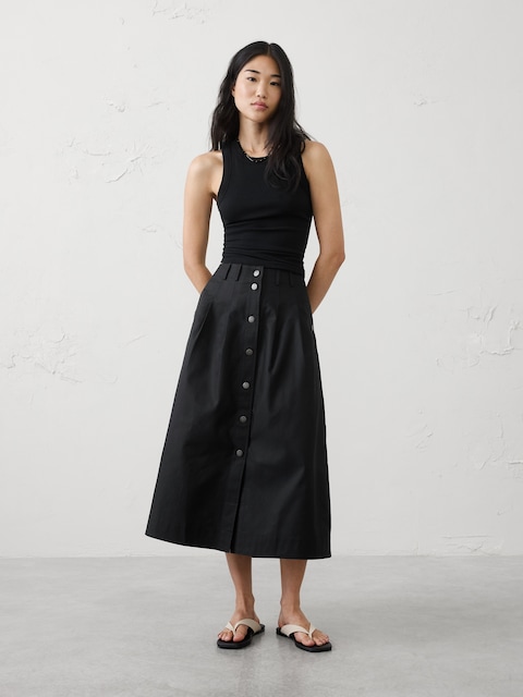 Seamed Button-Front Midi Skirt