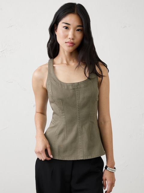 Denim Scoop-Neck Peplum Top