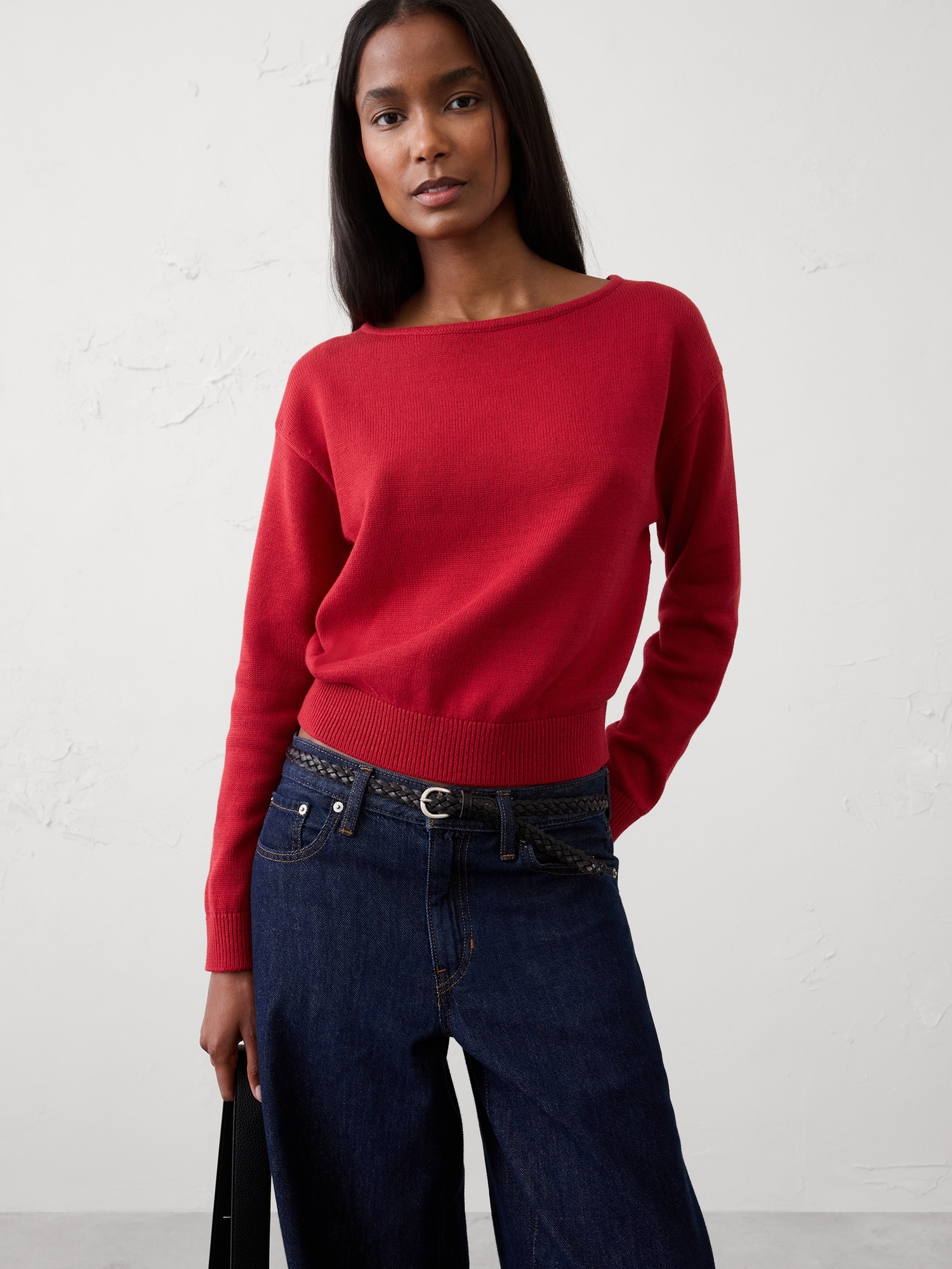 Image number 1 showing, Cotton Boat-Neck Sweater
