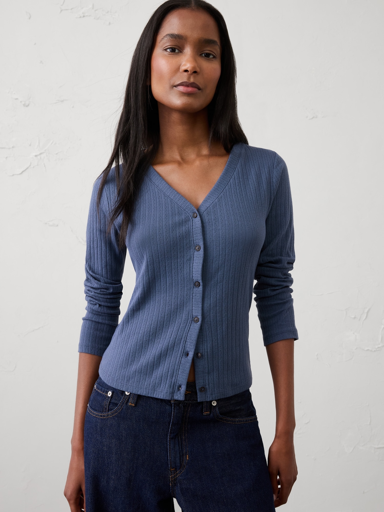 Image number 1 showing, Pointelle Ribbed Cardigan