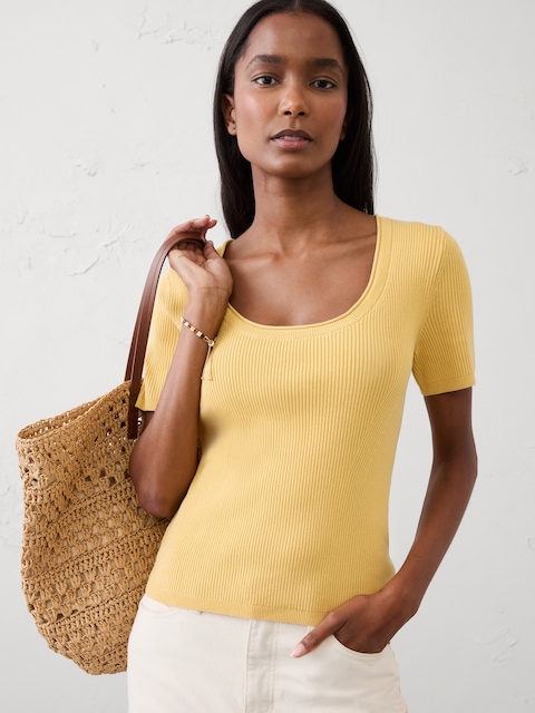 Cotton Ribbed Scoop-Neck Sweater